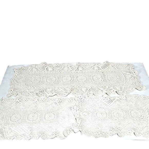 Vintage Crocheted Table Runners Dresser Scarves (3) Ivory Floral Scallop 3 Sizes - Picture 1 of 5